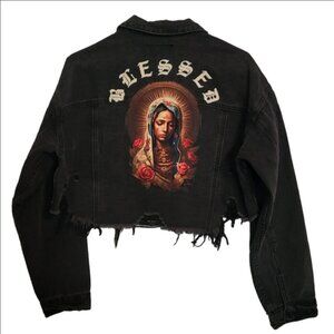 Trio Urban |  Blessed Virgin Mary Cropped Jean Jacket – Size S/M